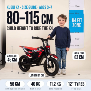 Kubbi K4 Electric Dirt Bike for Kids (Ages 3–7) in Red, photo 2